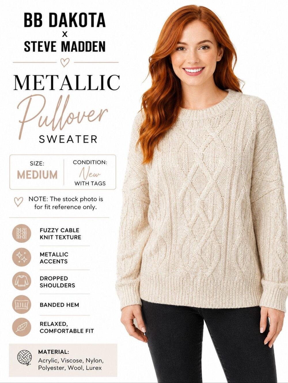 BB Dakota X Steve Madden Women's Wool Blend Metallic Pullover Sweater Size M